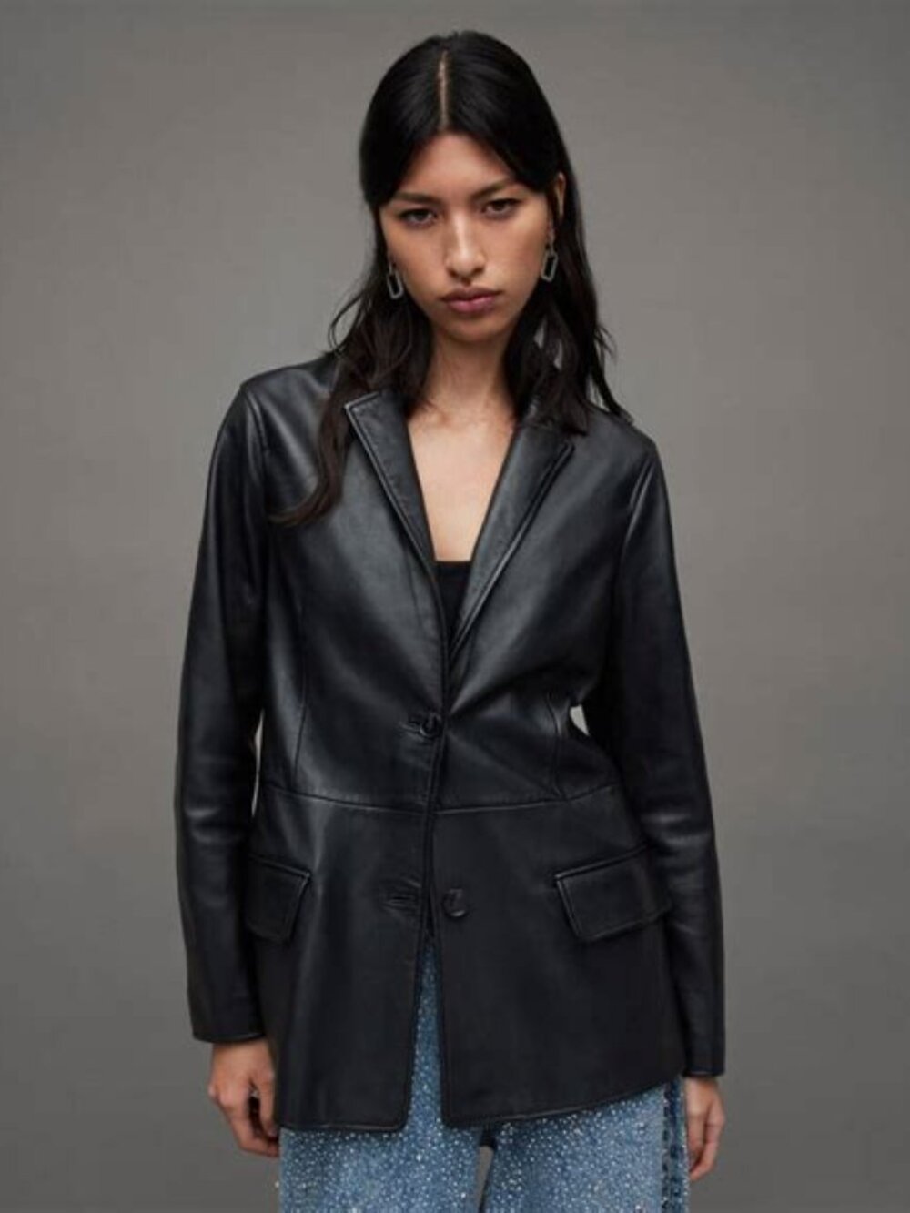 ALL SAINTS Corinna Leather Blazer in Black Size US8 - Picture 8 of 14